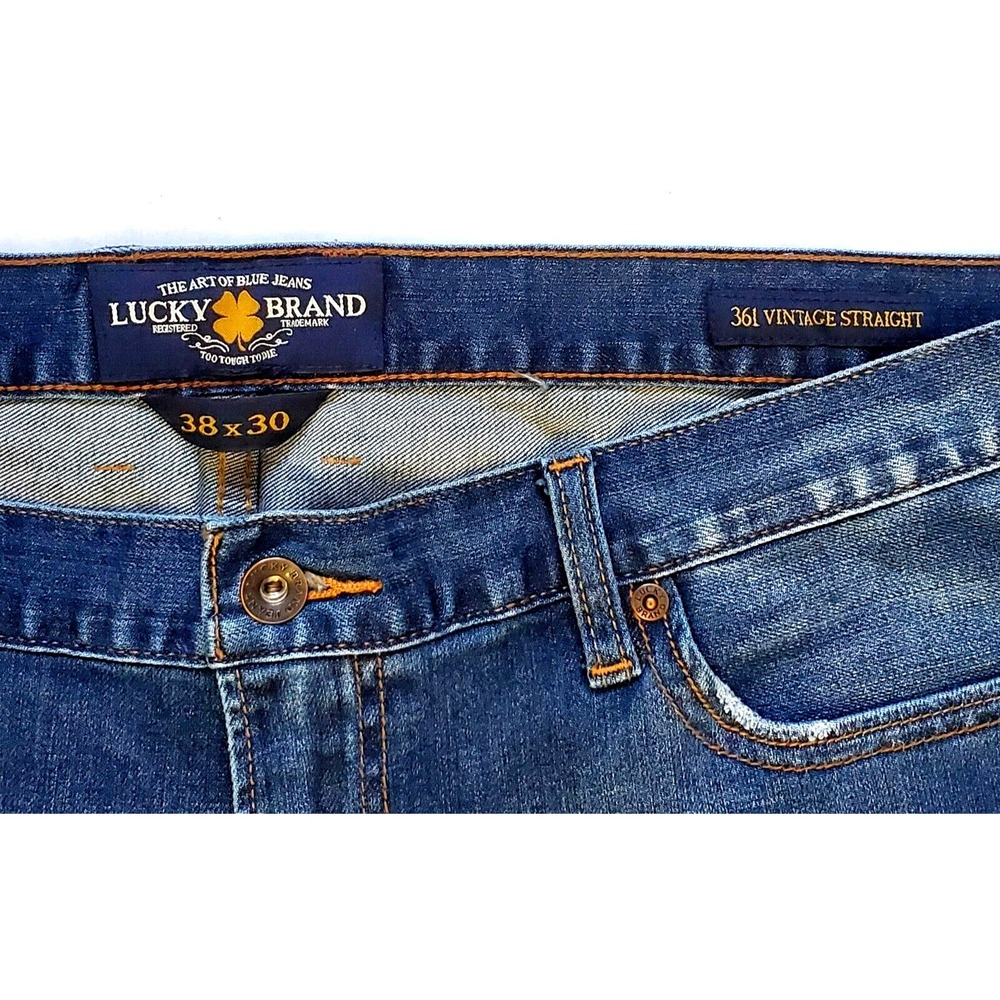 Lucky Brand 361 Vintage Straight Jeans Men's 38x30(28) Blue Denim - Picture 3 of 10